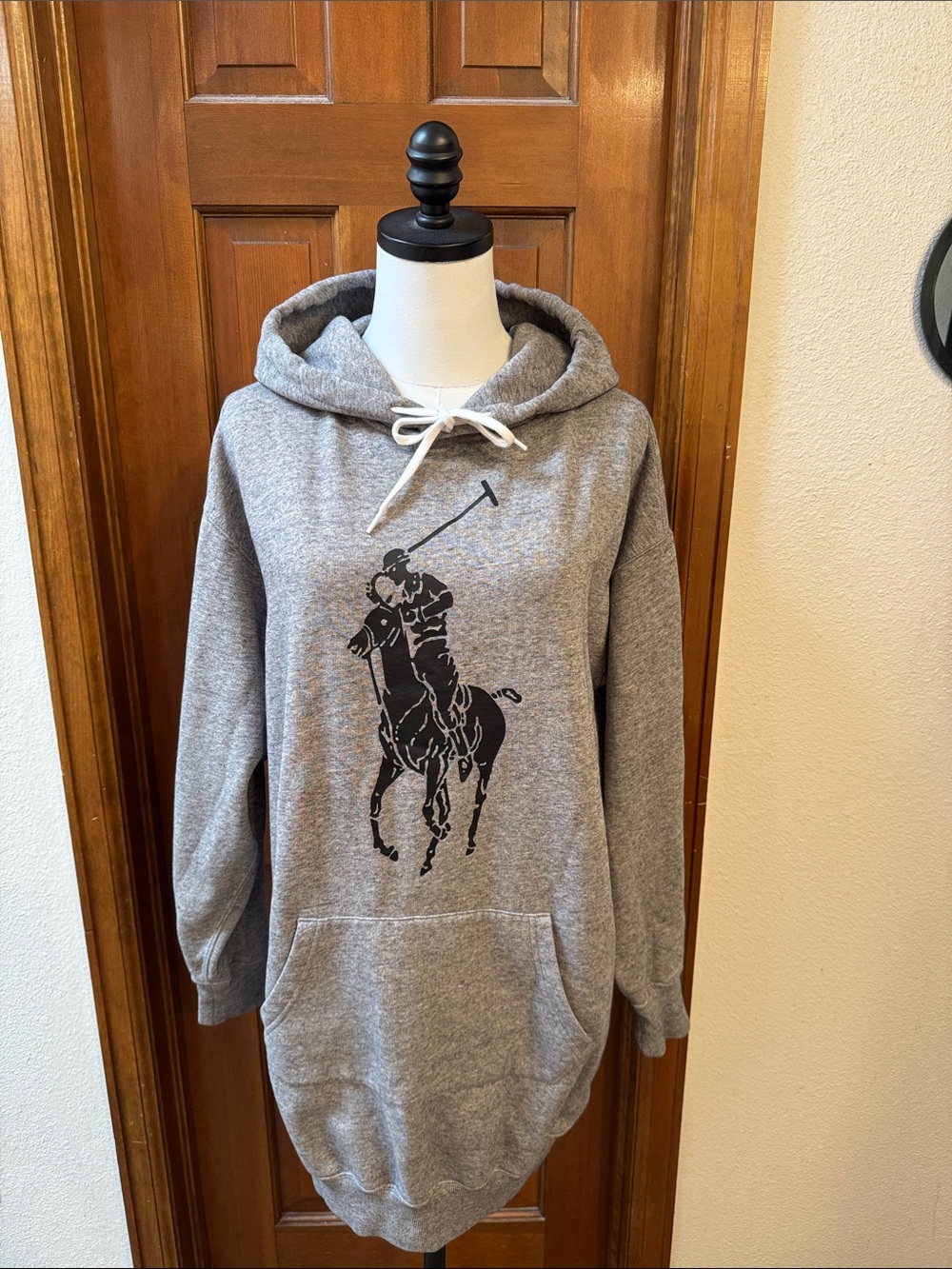 Polo by Ralph Lauren Gray Hooded Sweatshirt Dress with Black Polo Player Graphic